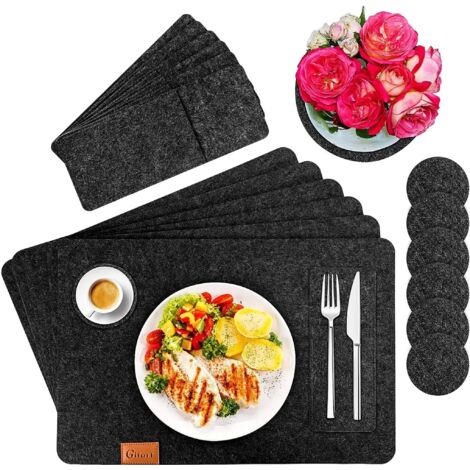 MINKUROW Tovaglietta, Tovaglietta In Feltro, Set Di 6 Con Sottobicchieri In Vetro E Portaposate, Sottobicchieri Lavabili, Sottobicchieri Lavabili, Tappetino In Feltro