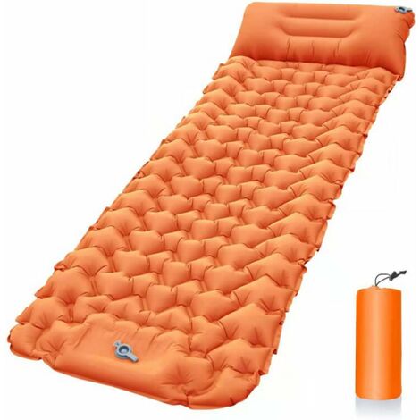 MINKUROW Tragbare selbstaufblasende Campingmatratze - Selbstaufblasende Campingmatratze Schlafmatratze mit Kissen und Fußpumpe Aufblasbare Matratze für Camping Wandern (19060cm Orange)