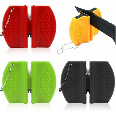 MINKUROW Tragbarer Küchenmesserschärfer, Mini-Taschenmesserschärfer, dicke und feine Stufen für Bergsteigen, Camping, Reisen oder Grillen im Freien (zufällige Farbe), 2 Stück