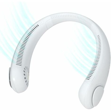 MINKUROW Tragbarer Mini-USB-Lüfter, wiederaufladbar, leise, freihändig, blattloser Lüfter, kleiner Nackenlüfter, 360°-Luftstrom für Büro/Outdoor/Reisen/Arbeit (Weiß)