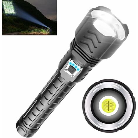 MINKUROW Ultrastarke LED-Taschenlampe 12000 Lumen, 5 Modi USB wiederaufladbare superhelle Taschenlampe mit Zoom für Camping, Outdoor-Sport, inklusive Batterien