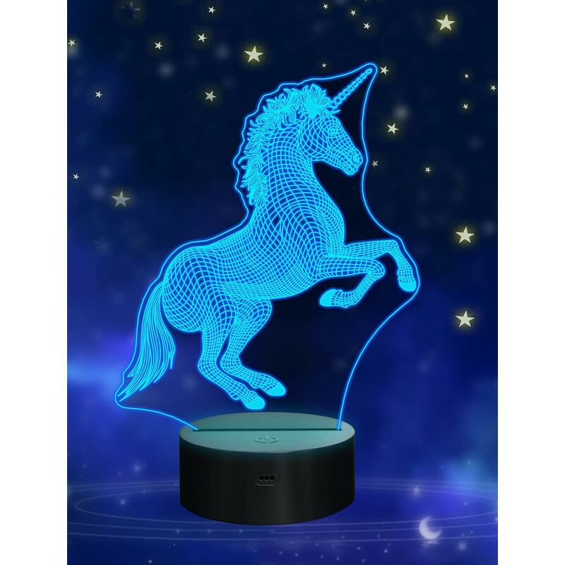 Image of Minkurow - Unicorno 3d Luce Notturna, Decorativa Lampada Da Comodino a Led Con Telecomando 7 Cambia Colore Per Camera Dei Bambini Regali Di