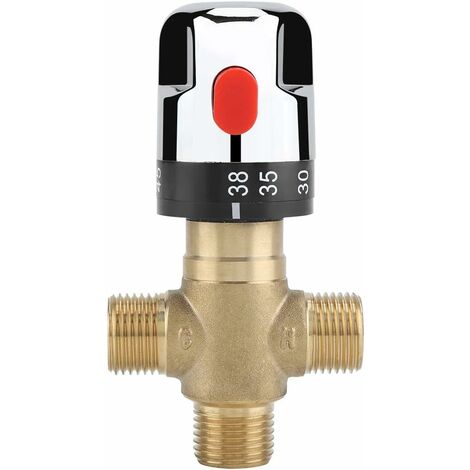 MINKUROW Válvula Mezcladora De Agua Fría Y Caliente Válvula Mezcladora Termostática De Latón Macizo Grifo De Temperatura Fija Para Cocina Baño Lavabo Inodoro G1 / 2 35-45 ℃ 15 Mm