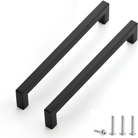 MINKUROW Venta al por mayor: juego de 2 manijas negras para gabinetes de 192 mm de distancia central para gabinetes de cocina, tiradores de cajones de acero inoxidable, manijas negras para puertas de 