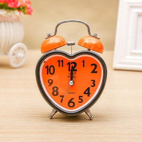 MINKUROW Versión coreana del reloj despertador de campana en forma de corazón de colores, mesita de noche para estudiantes de niños, naranja