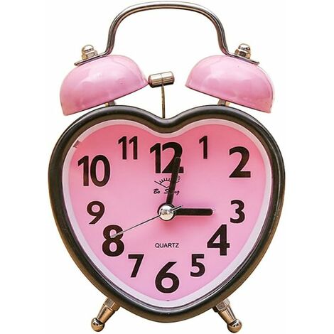 MINKUROW Versión coreana del reloj despertador de campana en forma de corazón de colores para niños, estudiantes, cabecera, rosa