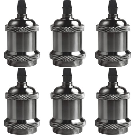 MINKUROW Vintage E27 Casquillo Sólido, Casquillo De Cerámica De Aluminio, Adaptador De Casquillo De Bombilla De Tornillo Edison, Lámpara De Pared, Mesa, Piso O Techo, Negro Perla, Paquete De 6