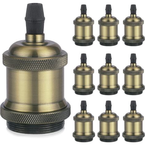 MINKUROW Vintage E27 Casquillo Sólido, Casquillo De Cerámica De Aluminio, Adaptador De Casquillo De Bombilla De Tornillo Edison, Lámpara De Pared, Mesa, Suelo O Techo, Oro Champán, Paquete De 10