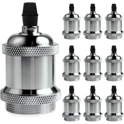 MINKUROW Vintage E27 Solide Fassung, Aluminium-Keramik-Fassung, Edison-Schraube, Glühbirnen-Fassungsadapter, Wandleuchte, Tischlampe, Stehlampe oder DIY-Deckenlampe, Farbe Chrom, 10 Stück