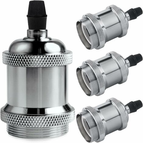 MINKUROW Vintage Solid E27 Lampenfassung, Aluminium-Keramik-Lampenfassung, Edison-Schraube, Glühbirnen-Fassungsadapter, DIY-Wand-, Tisch-, Boden- oder Deckenlampe, Chromfarbe, 4er-Set