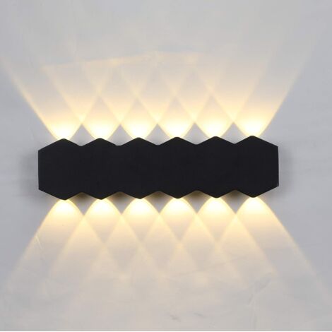 MINKUROW Wandleuchte Indoor Led 12w Schwarz Moderne Lampe, Up Down Spot Wandleuchte Aluminium Warmweißes Licht 3000k, 31cm Wandbeleuchtung für Schlafzimmer Esszimmer Flur
