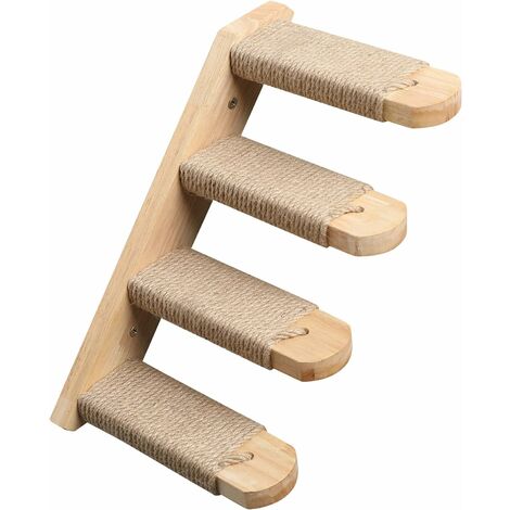 MINKUROW Wandmontiertes Katzen-Kletterregal, vierstufige Treppe mit Jute-Katzenkratzer, Sitzstange, Plattformzubehör