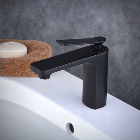 MINKUROW Waschtisch-Mischbatterie Luftsprudler Abs Wassersparend Anti-Spritzer Integrierter Durchflussregler Einfache Befestigung Handfest,Schwarz