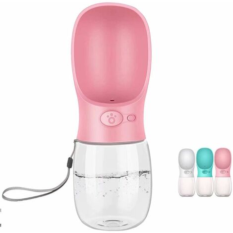 MINKUROW Wasserspender für Haustiere, antibakteriell, lebensmittelecht, auslaufsicher, für Hunde, Katzen, Outdoor-Reisen, Trinkflasche, Schüssel, 350 ml, Geschenk für Hunde (Rosa)