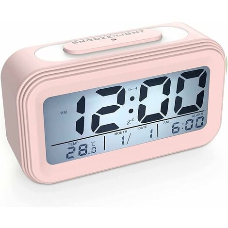 MINKUROW Wecker mit LED-Digitalanzeige und Nachtlicht, Snooze, batteriebetriebener Nachtwecker für Reisen, Büro, Zuhause (Color : Pink)