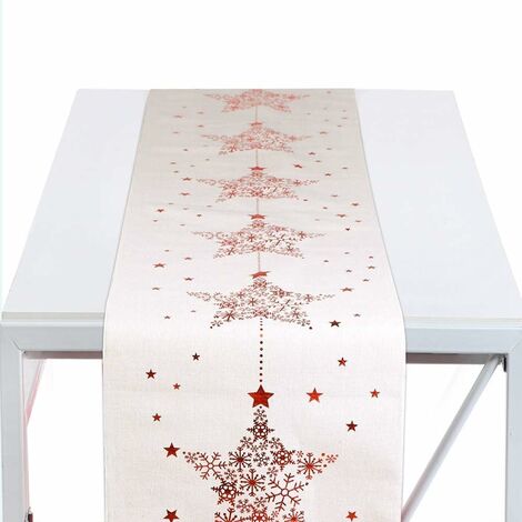 MINKUROW Weihnachts-Tischläufer, bedruckte Baumwoll-Tischwäsche, klassischer Tisch für die Weihnachtszeit, Heimtisch, Weihnachtsdekoration, 27,9 x 276,4 cm