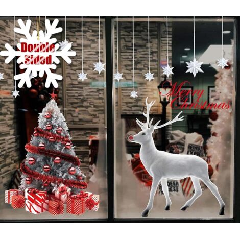 MINKUROW Weihnachtsaufkleber Weihnachtsfensteraufkleber Weihnachtsdekoration Fensteraufkleber Weihnachtsrentier-Wandaufkleber Weihnachtsschneeflocken-Aufkleber Statische Aufkleber Große Weihnachtsaufk