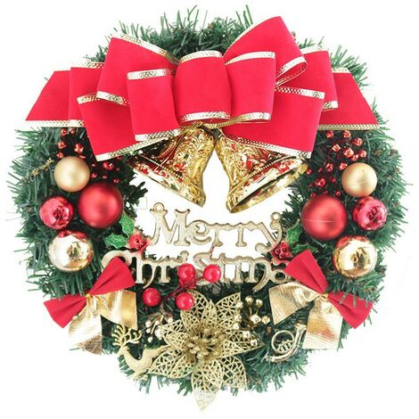 MINKUROW Weihnachtskranz Tür 30cm Kranz Künstliche Blumen Hängende Weihnachtsdekoration mit Bowknot Jingle Kranz Weihnachtsbaum Tür Kranz Dekoration für Wandkaminrahmen (Rotwild Stil)