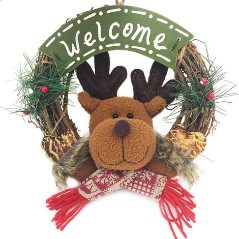 MINKUROW Weihnachtskranz Türkranz Adventskranz Weihnachtsmann Schneemann Weihnachtskranz Dekokranz Türbehang Wandschmuck, Elch