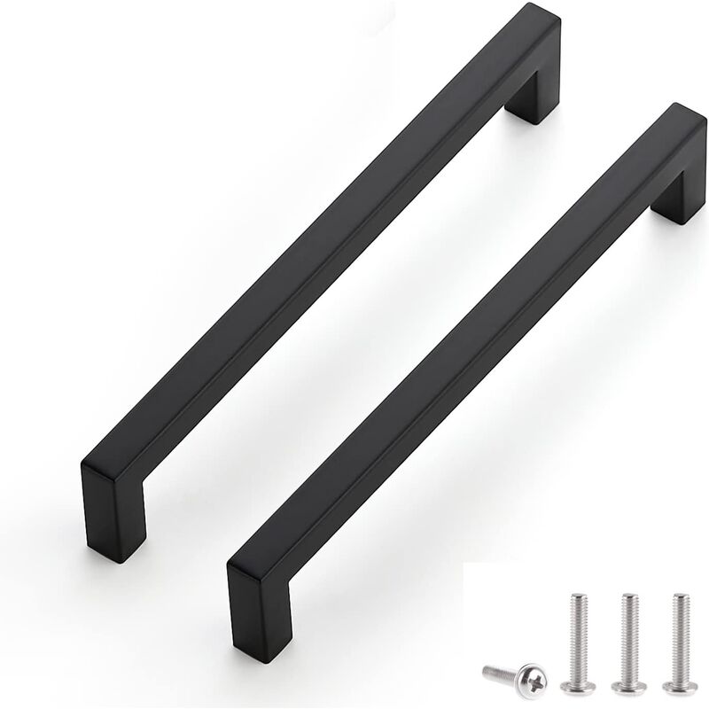 Image of Wholesale- Set di 2 maniglie nere per mobili, distanza centrale 192 mm per mobili da cucina, maniglie per cassetti in acciaio inossidabile, maniglie