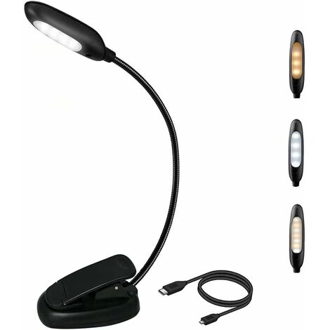 MINKUROW Wiederaufladbare 7-LED-Leselampe, dimmbare Leselampe, Plug-in-Leselampe, perfekt zum Lesen bei Nacht/Tisch/Rednerpult, tolles Geschenk für Kinder, Bücherwürmer, Camping – Schwarz