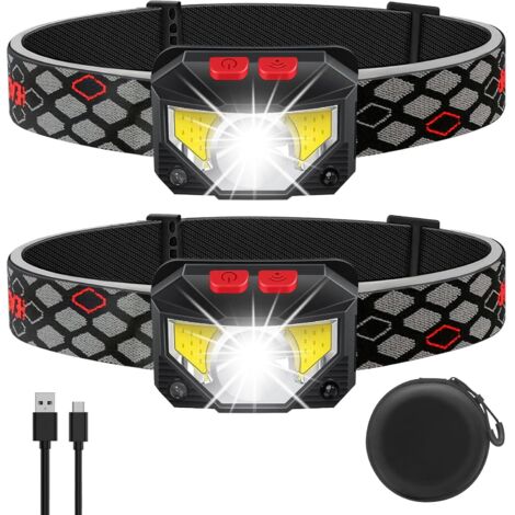 MINKUROW Wiederaufladbare LED-Stirnlampe, 800 Lumen Superhell mit Rot-Weiß-Licht, 2er-Pack Wasserdichte Stirnlampe mit Bewegungssensor, 8 Modi für Outdoor-Camping, Radfahren, Laufen, Angeln [Energiekl