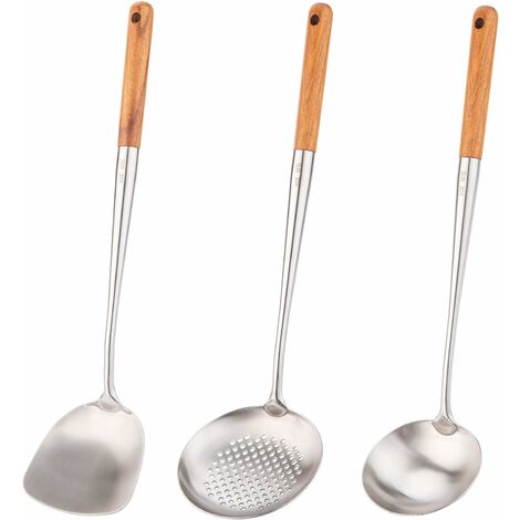 MINKUROW Wok-Pfannenwender und Schöpfkelle – 43,2 cm – Wok-Pfannenwender aus 304 Edelstahl.