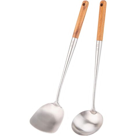 MINKUROW Wok Pfannenwender und Schöpfkelle Set, Wok Pfannenwender, Pfannenwender aus 304 Edelstahl.