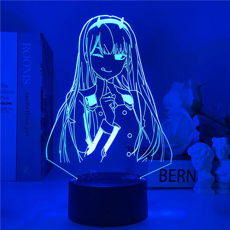 MINKUROW Zero Two Figura Anime Lámpara Luz Nocturna Manga Led Luz Nocturna Multicolor Cambio Usb Batería Mesa Lampara Niños Niño Niñas Dormitorio Decoración Luz Manga Juguete (Frente)