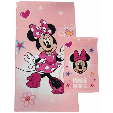 Minnie Mouse Disney, Asciugamani Bagno in Spugna, Set 2 Asciugamani Bagno, Asciugamano Viso, Asciugamano Bidet, Rosa, Cotone, 100 Percento, Set 2 pezzi, Prodotto Ufficiale