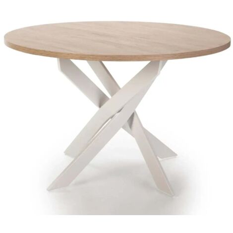 MINOA - Table à manger ronde 120 cm pieds en métal - Blanc