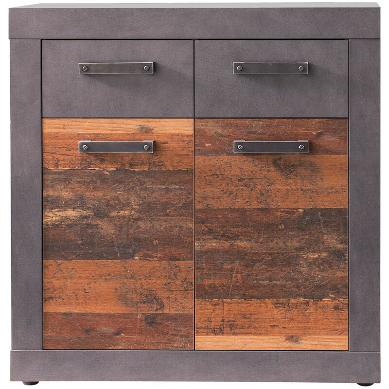 Ebuy24 - Indy Commode 2 portes, 2 tiroirs, finition chêne gris, style vieux bois.