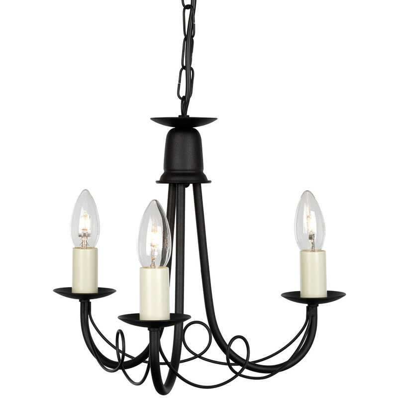 Minster - Chandelier 3 Light Black Finish, E14 - Elstead