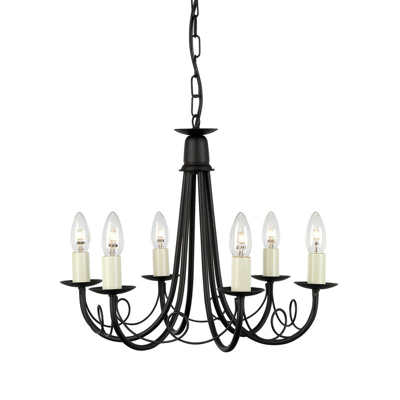 Minster - 6 Light Chandelier Black Finish, E14 - Elstead