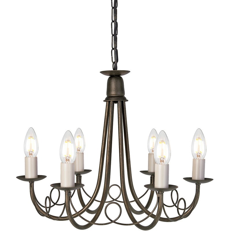 Minster - 6 Light Chandelier Black, Gold Finish, E14 - Elstead