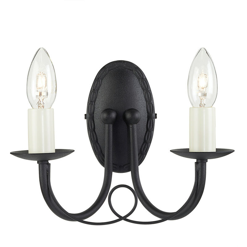 Minster - 2 Light Indoor Candle Wall Light Black, E14 - Elstead