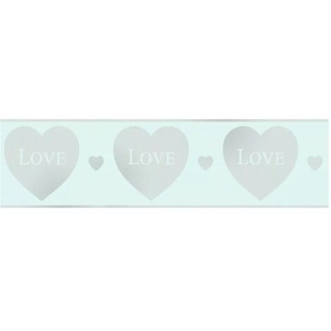 Mint Green Silver Glitter Hearts Wallpaper Border Glitz Girls Room Nursery