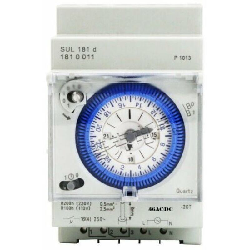 Minuterie analogique avec moteur synchrone et programme journalier, minuterie, 48VAC/DC