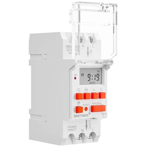 Minuterie Astronomique TM919TK pour Rail DIN ， Programmateur Aube/Crépuscule sans GPS pour Éclairage Public ，85-265VAC, 30A, Batterie Intégrée-Alovez