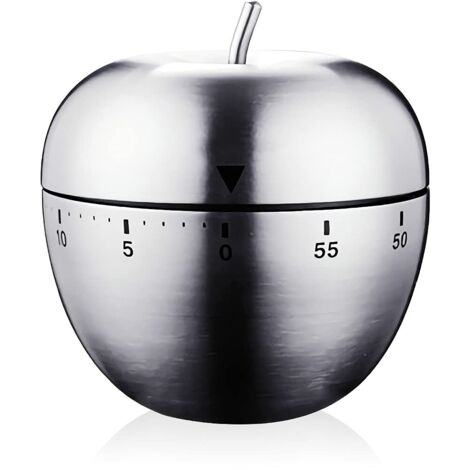 Minuterie Cuisine Minuteur Forme de Pomme Alarme de Rotation Mécanique Manuelle Kitchen Timer Acier Inoxydable pour La Cuisine Cuisson Pâtisserie Sport