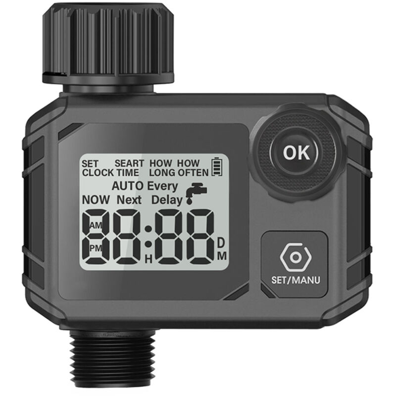 Lifcausal - Minuterie d'arrosage automatique à sortie unique avec grand écran LCD/retardateur de pluie/filtre anti-obstruction/minuterie d'arrosage