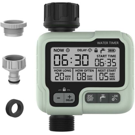 Minuterie D'arrosage Automatique, Minuterie D'irrigation de Jardin, Connecter la Minuterie du Robinet avec Mode de Verrouillage Enfan/Étanchéité IPX5/Écran LCD