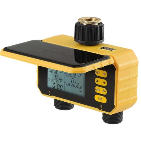 Minuterie d'arrosage automatique solaire domestique à 2 prises avec écran LCD