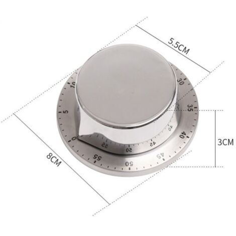 Minuterie de Cuisine, Échelle Claire d'Aspiration Magnétique Sonnerie Forte Alarme Mécanique Rotation du Noyau Intérieur Minuterie Mécanique Minuterie de Cuisson en Acier Inoxydable (Arge