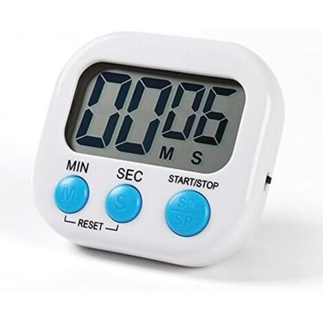 Minuterie de cuisine magnétique, cuisson, minuterie d'apprentissage, alarme sonore et compte à rebours avec écran LCD sur blanc