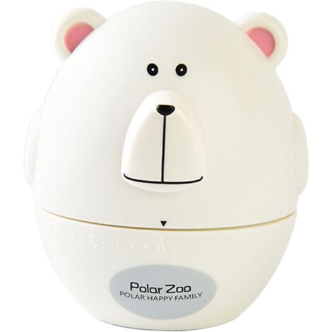 Minuterie de cuisine mécanique mignonne, cadran de remontage de 60 minutes rappel de compte à rebours rotatif pas de piles anneau fort cuisson ours blanc