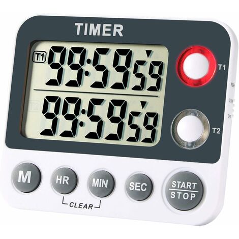 Minuterie de cuisine numérique Minuterie de compte à rebours magnétique grand écran 2 groupes de canaux 99 heures