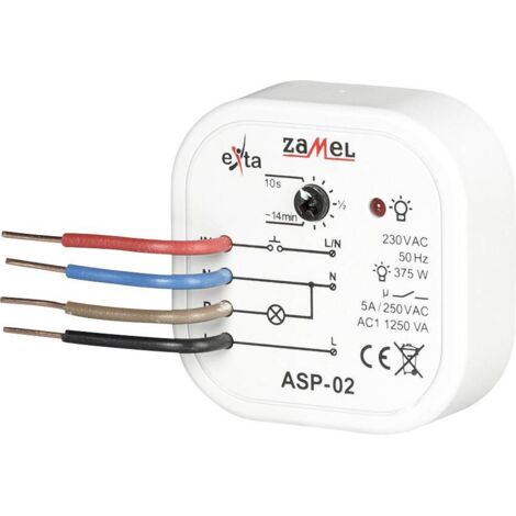 Minuterie d'escalier encastrée 230 V – ASP02 – 5 A – Plage de réglage 10 s à 14 min – Montage encastré pour usage professionnel – Zamel - W850111