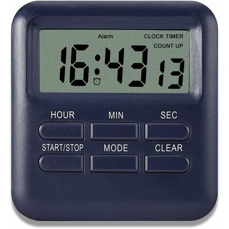 Minuterie Digitale avec Fonction d'Horloge/Réveil 3 en 1, Minuterie de Cuisine Aimanté, Timer Chronomètre Compte à Rebours, Gestion du Temps pour Cuisine/Étude/Sport (Bleu Foncé)