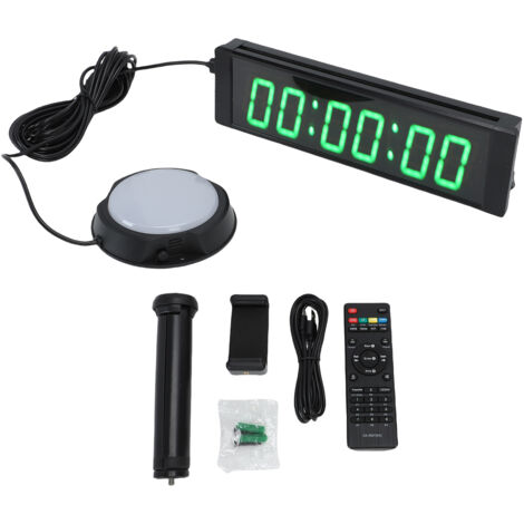 Minuterie électronique à 6 chiffres de 1,5 pouces avec bouton filaire rechargeable, horloge de course électronique à LED verte, compte à rebours, chronomètre pour les événements en cours d'exécution, 